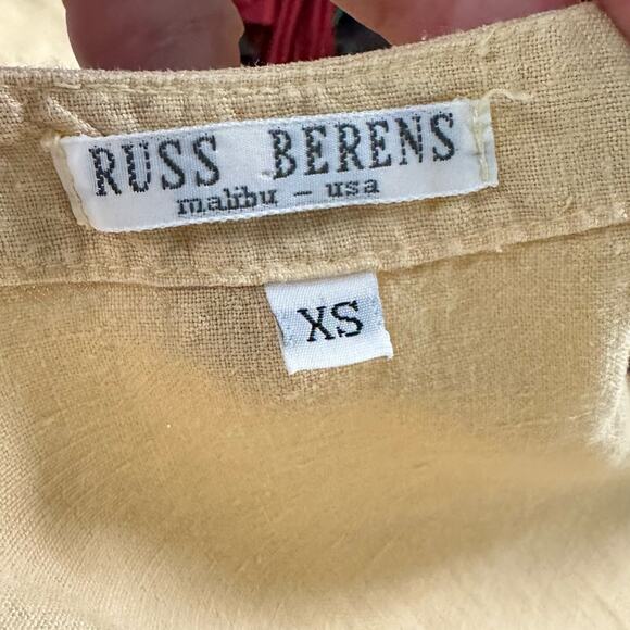 Russ Berens Linen Shift Dress Lagenlook Yellow Size XS Oversized Hand Colored - Picture 5 of 8
